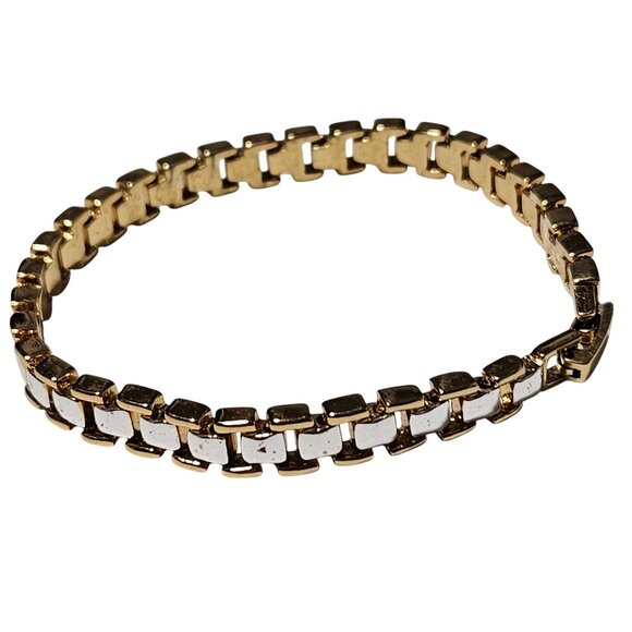Elegant Gold Silver Two Tone Link Bracelet Secure Clasp Classic Fashion Jewelry - Picture 1 of 5